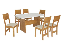 Mesa Sao Carlos Destak 6 Cadeiras Elane Cinamomo/Off