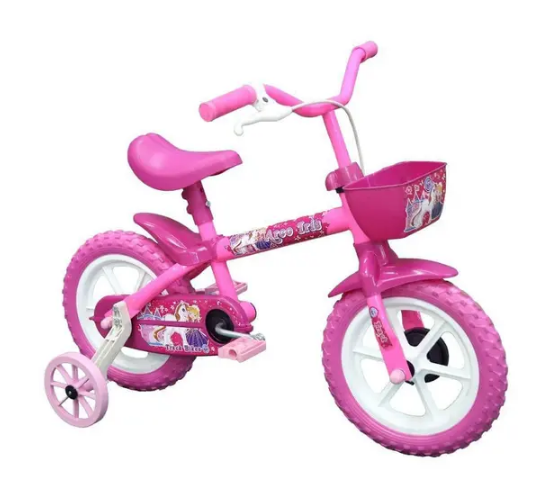 Bicicleta Infantil TK3 Arco-íris Aro 12 com Cestinha e Rodinhas - Rosa