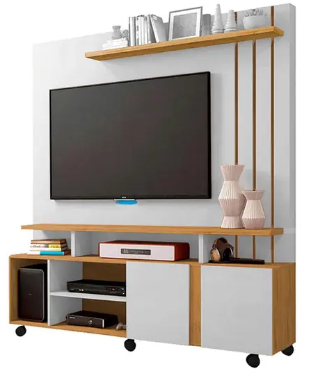 Estante Home Valência com 2 Portas e Painel para TV até 55 Polegadas Permóbili Off White/Nature - Permobili