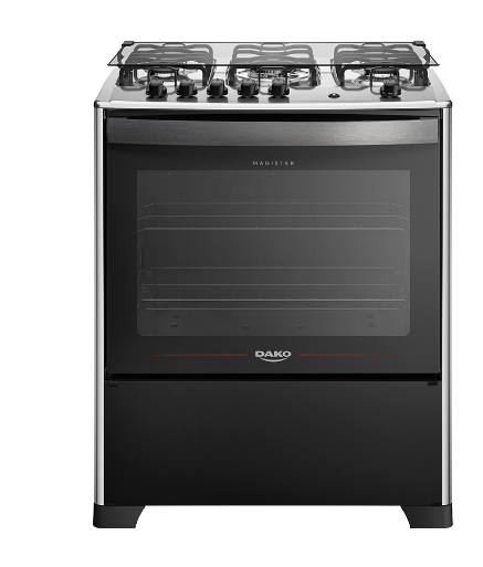 Fogão 5 Bocas Preto com Mesa de Inox Dako Magister