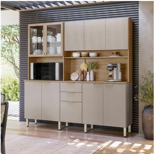 Kit para Cozinha Compacta Ambiente Amora 10 Portas Amêndola Nude